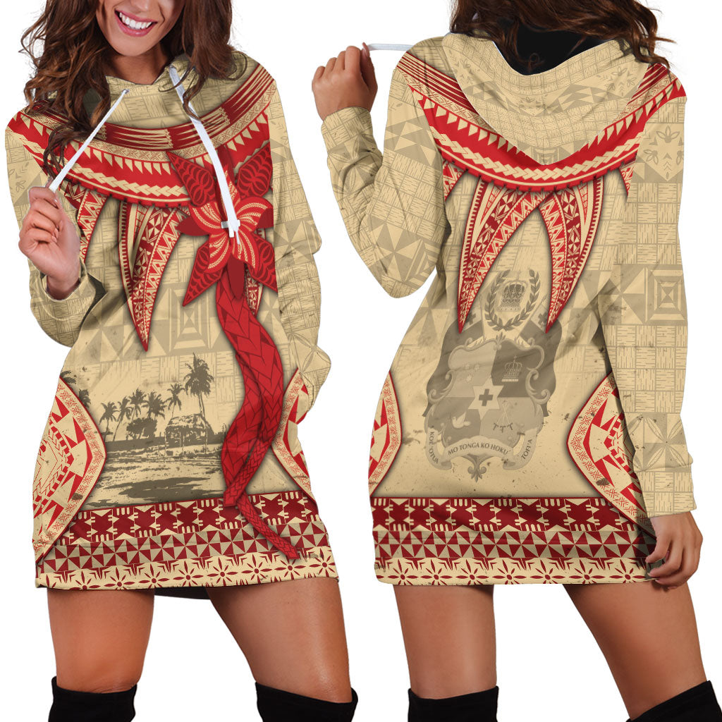 Tonga Language Week Hoodie Dress Tribal Cross Ngatu Floral Pattern DT05 - Polynesian Pride