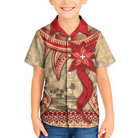 Tonga Language Week Kid Hawaiian Shirt Tribal Cross Ngatu Floral Pattern DT05 Kid Red - Polynesian Pride