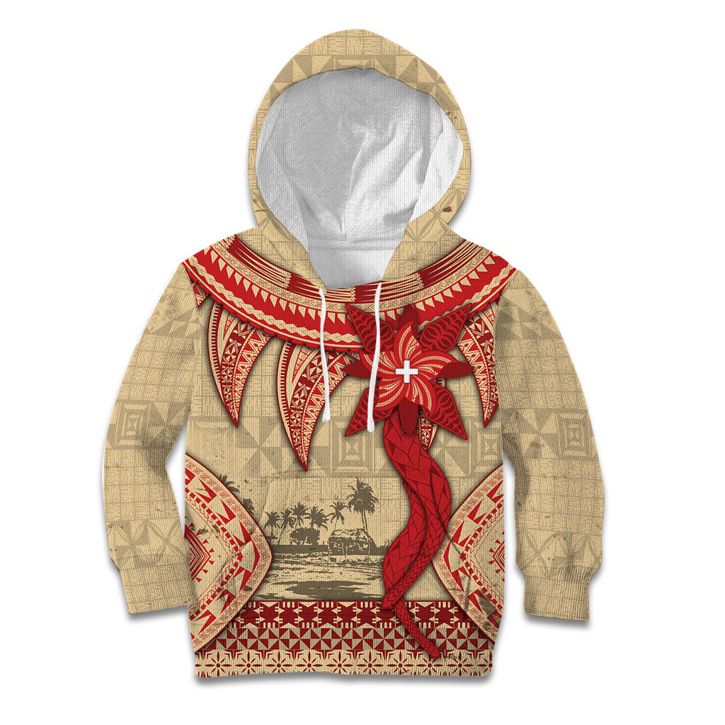 Tonga Language Week Kid Hoodie Tribal Cross Ngatu Floral Pattern DT05 Hoodie Red - Polynesian Pride