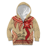 Tonga Language Week Kid Hoodie Tribal Cross Ngatu Floral Pattern DT05 Zip Hoodie Red - Polynesian Pride