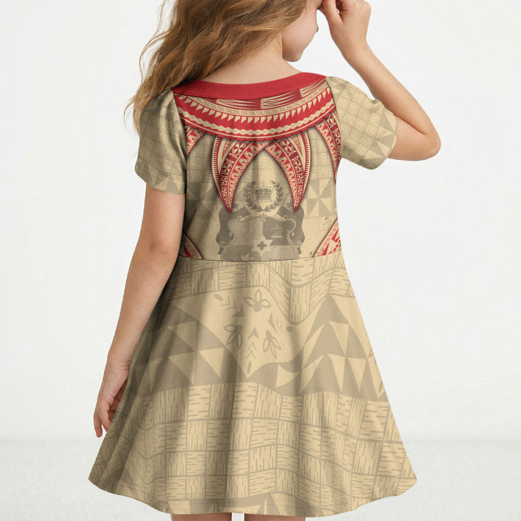 Tonga Language Week Kid Short Sleeve Dress Tribal Cross Ngatu Floral Pattern DT05 - Polynesian Pride
