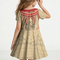 Tonga Language Week Kid Short Sleeve Dress Tribal Cross Ngatu Floral Pattern DT05 - Polynesian Pride