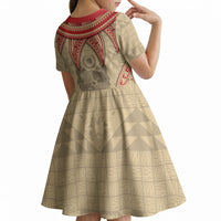 Tonga Language Week Kid Short Sleeve Dress Tribal Cross Ngatu Floral Pattern DT05 - Polynesian Pride