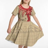 Tonga Language Week Kid Short Sleeve Dress Tribal Cross Ngatu Floral Pattern DT05 - Polynesian Pride