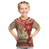 Tonga Language Week Kid T Shirt Tribal Cross Ngatu Floral Pattern DT05 Red - Polynesian Pride