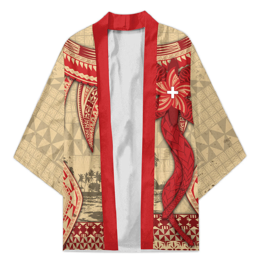Tonga Language Week Kimono Tribal Cross Ngatu Floral Pattern DT05 Unisex Red - Polynesian Pride