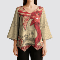 Tonga Language Week Kimono Sleeve Blouse Tribal Cross Ngatu Floral Pattern DT05 - Polynesian Pride