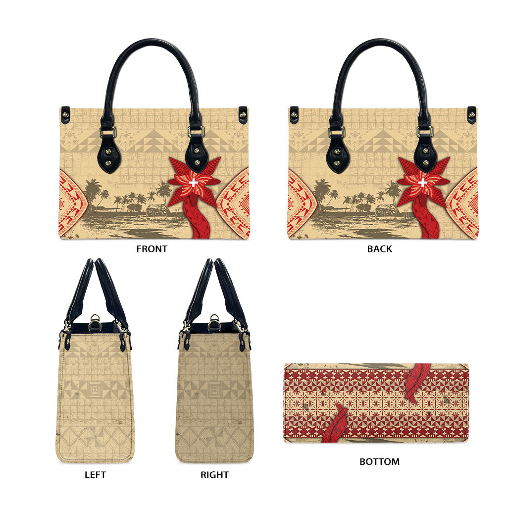 Tonga Language Week Leather Bag Tribal Cross Ngatu Floral Pattern DT05 - Polynesian Pride