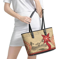 Tonga Language Week Leather Tote Bag Tribal Cross Ngatu Floral Pattern DT05 - Polynesian Pride