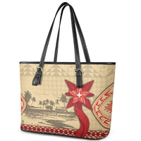 Tonga Language Week Leather Tote Bag Tribal Cross Ngatu Floral Pattern DT05 - Polynesian Pride