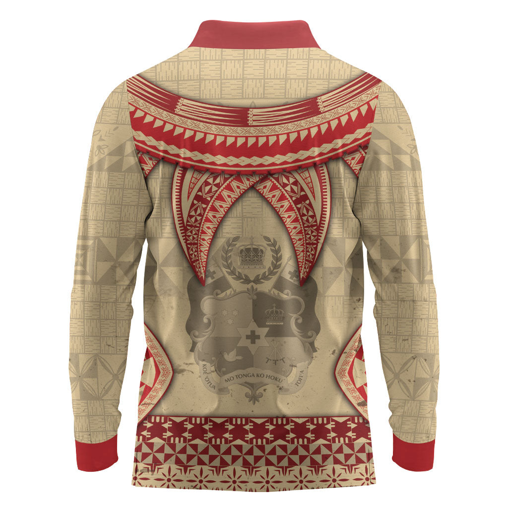 Tonga Language Week Long Sleeve Polo Shirt Tribal Cross Ngatu Floral Pattern DT05 - Polynesian Pride