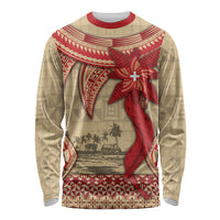 Tonga Language Week Long Sleeve Shirt Tribal Cross Ngatu Floral Pattern DT05 Unisex Red - Polynesian Pride