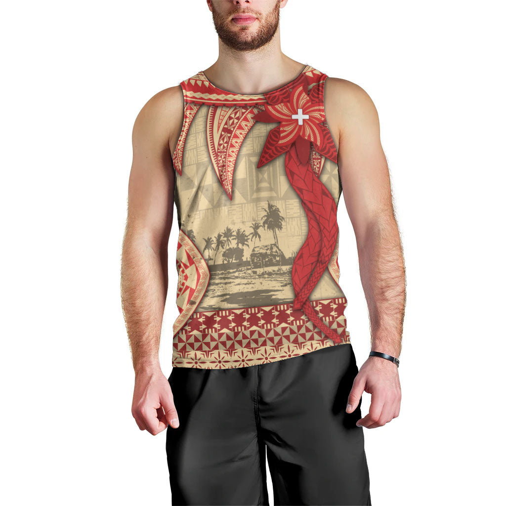 Tonga Language Week Men Tank Top Tribal Cross Ngatu Floral Pattern DT05 - Polynesian Pride