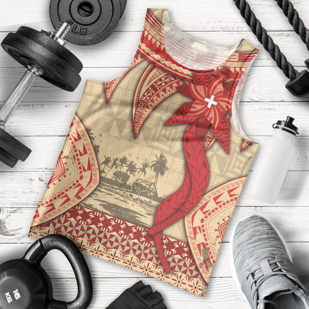 Tonga Language Week Men Tank Top Tribal Cross Ngatu Floral Pattern DT05 - Polynesian Pride