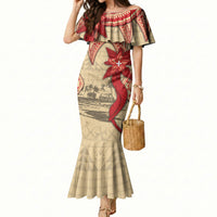 Tonga Language Week Mermaid Dress Tribal Cross Ngatu Floral Pattern DT05 Women Red - Polynesian Pride