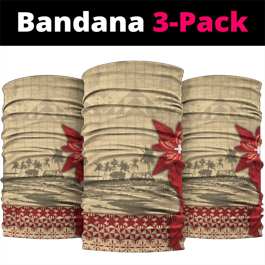 Tonga Language Week Neck Gaiter Tribal Cross Ngatu Floral Pattern DT05 package One Size: 25*50cm Red - Polynesian Pride