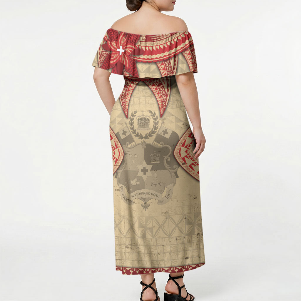 Tonga Language Week Off Shoulder Maxi Dress Tribal Cross Ngatu Floral Pattern DT05 - Polynesian Pride
