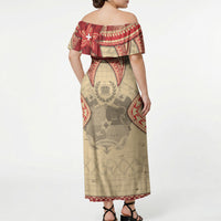 Tonga Language Week Off Shoulder Maxi Dress Tribal Cross Ngatu Floral Pattern DT05 - Polynesian Pride