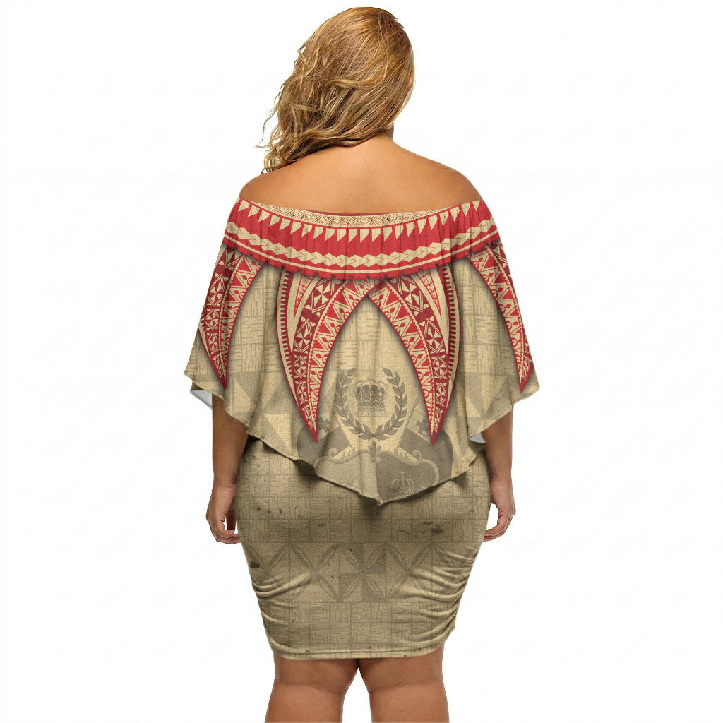 Tonga Language Week Off Shoulder Short Dress Tribal Cross Ngatu Floral Pattern DT05 - Polynesian Pride