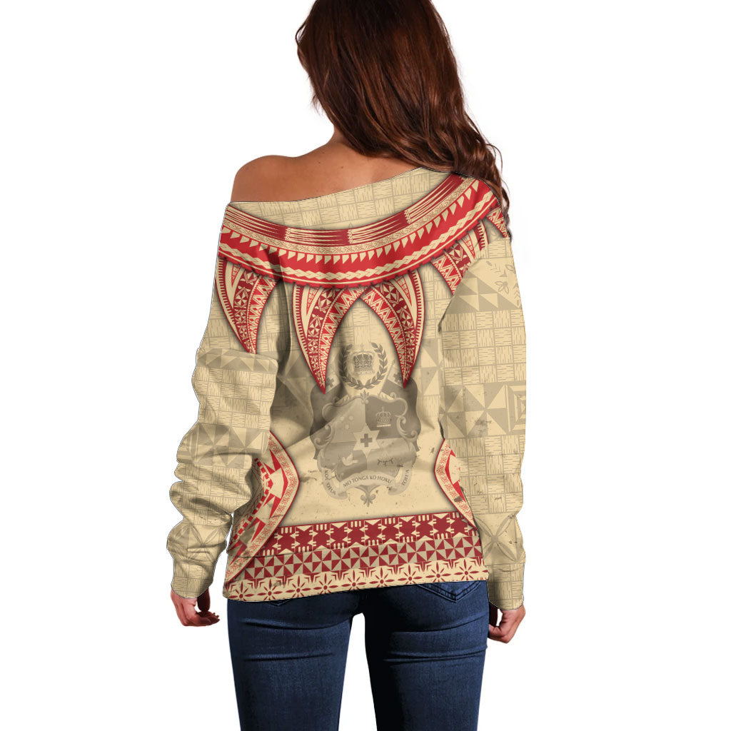 Tonga Language Week Off Shoulder Sweater Tribal Cross Ngatu Floral Pattern DT05 - Polynesian Pride