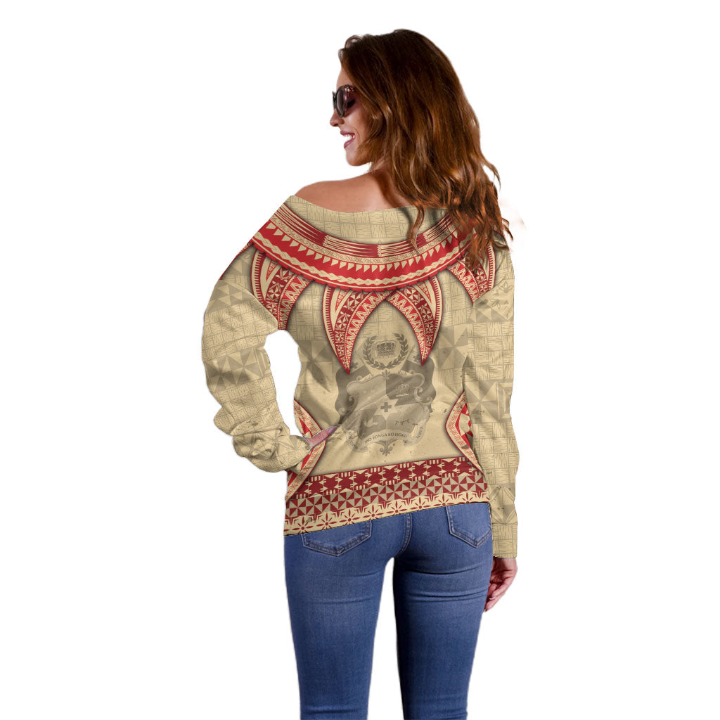 Tonga Language Week Off Shoulder Sweater Tribal Cross Ngatu Floral Pattern DT05 - Polynesian Pride