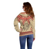Tonga Language Week Off Shoulder Sweater Tribal Cross Ngatu Floral Pattern DT05 - Polynesian Pride