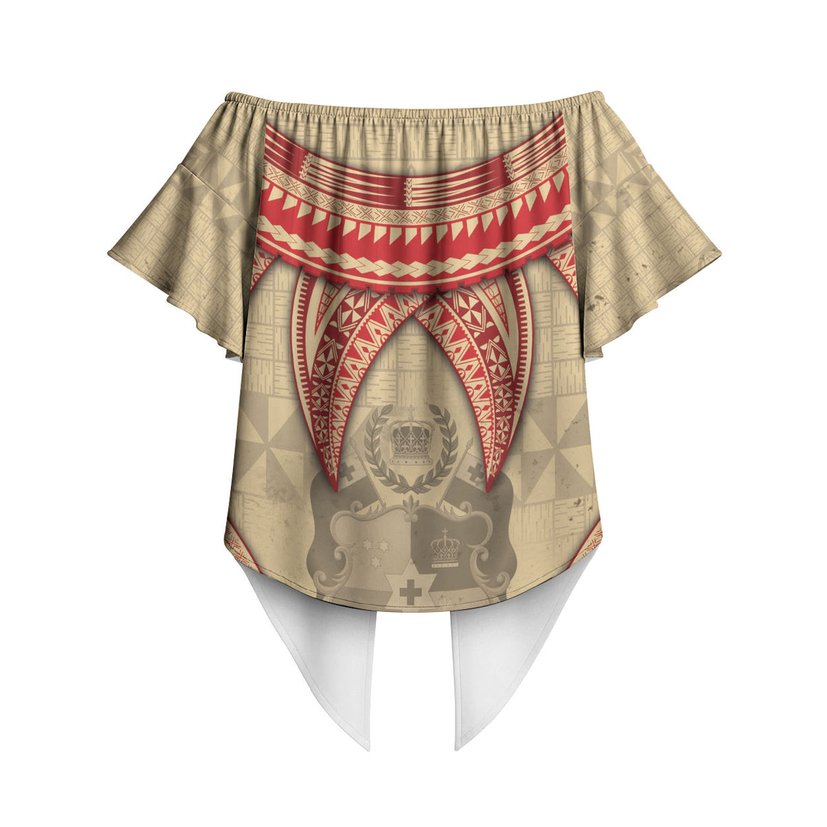 Tonga Language Week Off Shoulder Wrap Waist Top Tribal Cross Ngatu Floral Pattern DT05 - Polynesian Pride