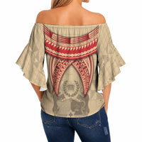 Tonga Language Week Off Shoulder Wrap Waist Top Tribal Cross Ngatu Floral Pattern DT05 - Polynesian Pride