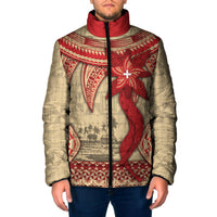 Tonga Language Week Padded Jacket Tribal Cross Ngatu Floral Pattern DT05 Men Red - Polynesian Pride
