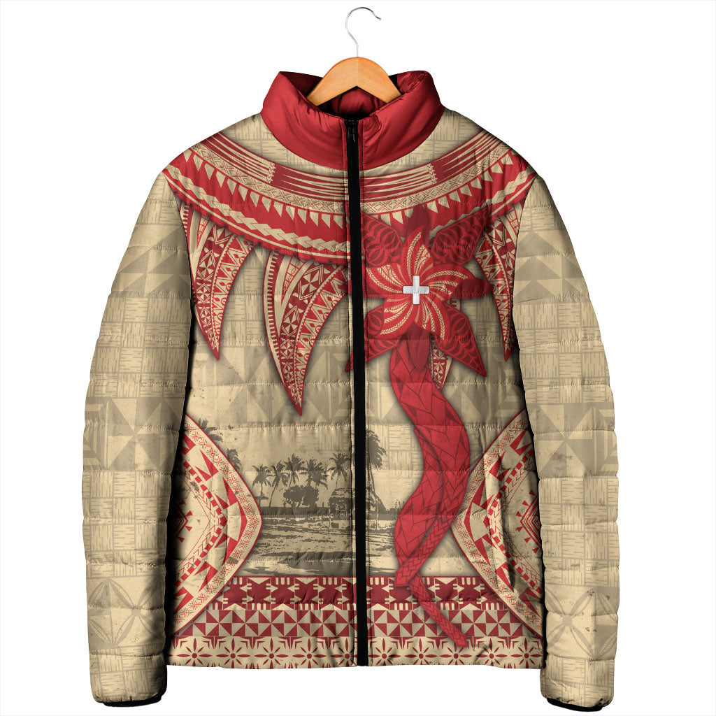 Tonga Language Week Padded Jacket Tribal Cross Ngatu Floral Pattern DT05 - Polynesian Pride