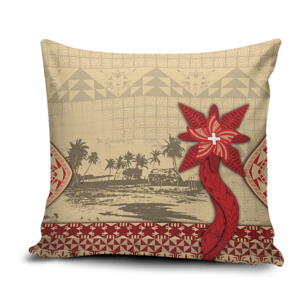 Tonga Language Week Pillow Cover Tribal Cross Ngatu Floral Pattern DT05 Red - Polynesian Pride