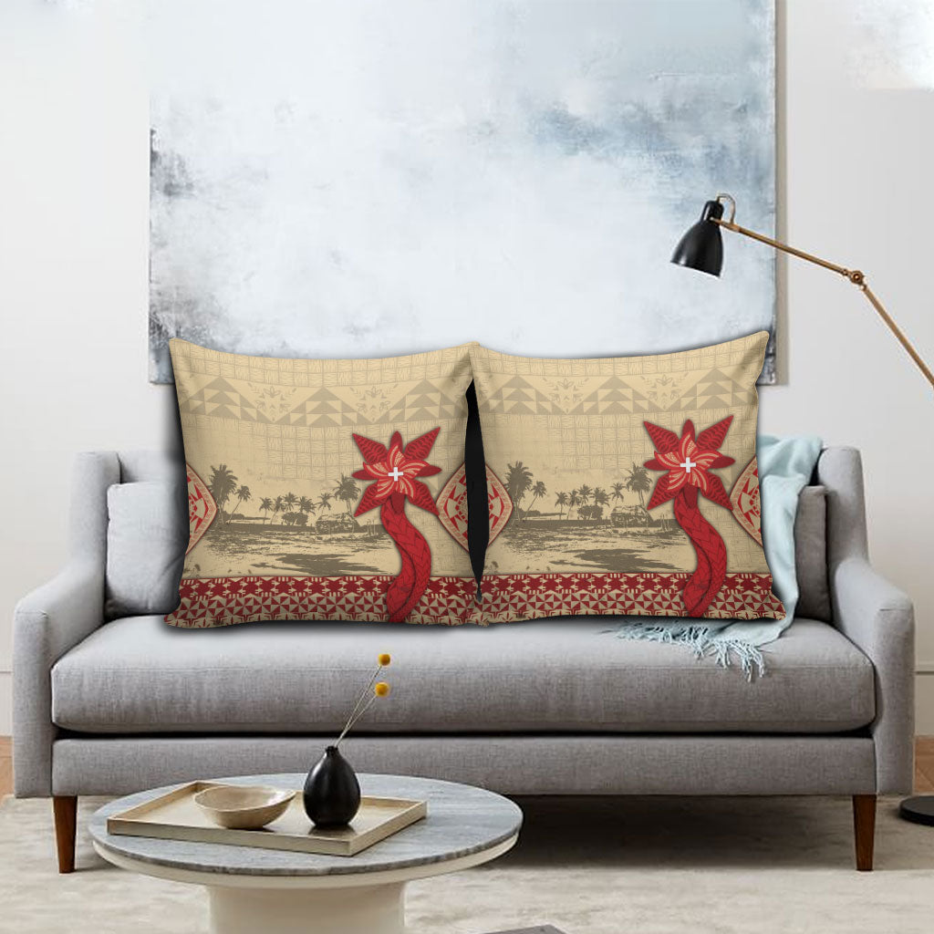 Tonga Language Week Pillow Cover Tribal Cross Ngatu Floral Pattern DT05 - Polynesian Pride