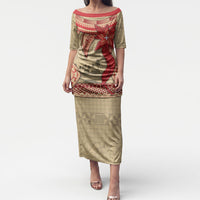 Tonga Language Week Puletasi Tribal Cross Ngatu Floral Pattern DT05 Long Dress Red - Polynesian Pride