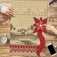 Tonga Language Week Puzzle Tribal Cross Ngatu Floral Pattern DT05 Red - Polynesian Pride