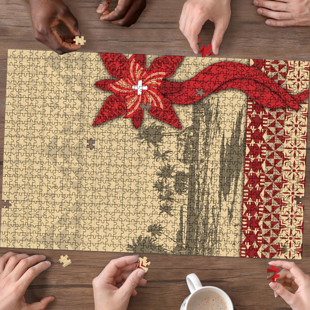 Tonga Language Week Puzzle Tribal Cross Ngatu Floral Pattern DT05 - Polynesian Pride