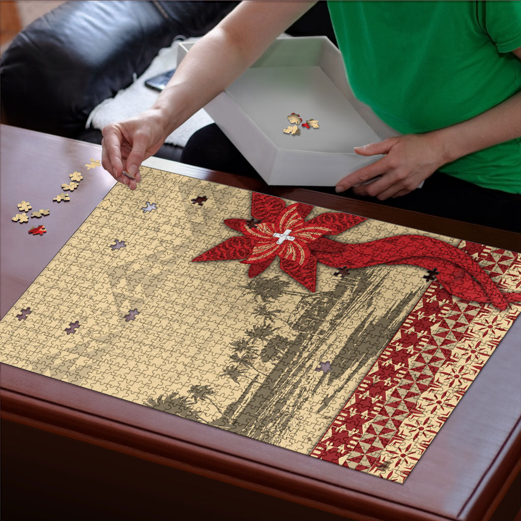 Tonga Language Week Puzzle Tribal Cross Ngatu Floral Pattern DT05 - Polynesian Pride