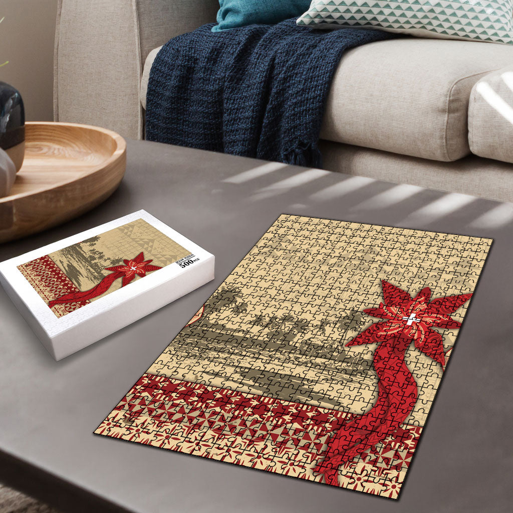 Tonga Language Week Puzzle Tribal Cross Ngatu Floral Pattern DT05 - Polynesian Pride