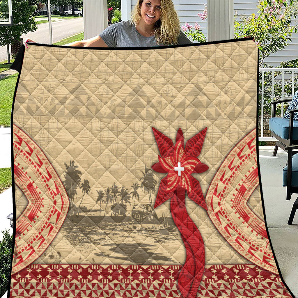 Tonga Language Week Quilt Tribal Cross Ngatu Floral Pattern DT05 Red - Polynesian Pride