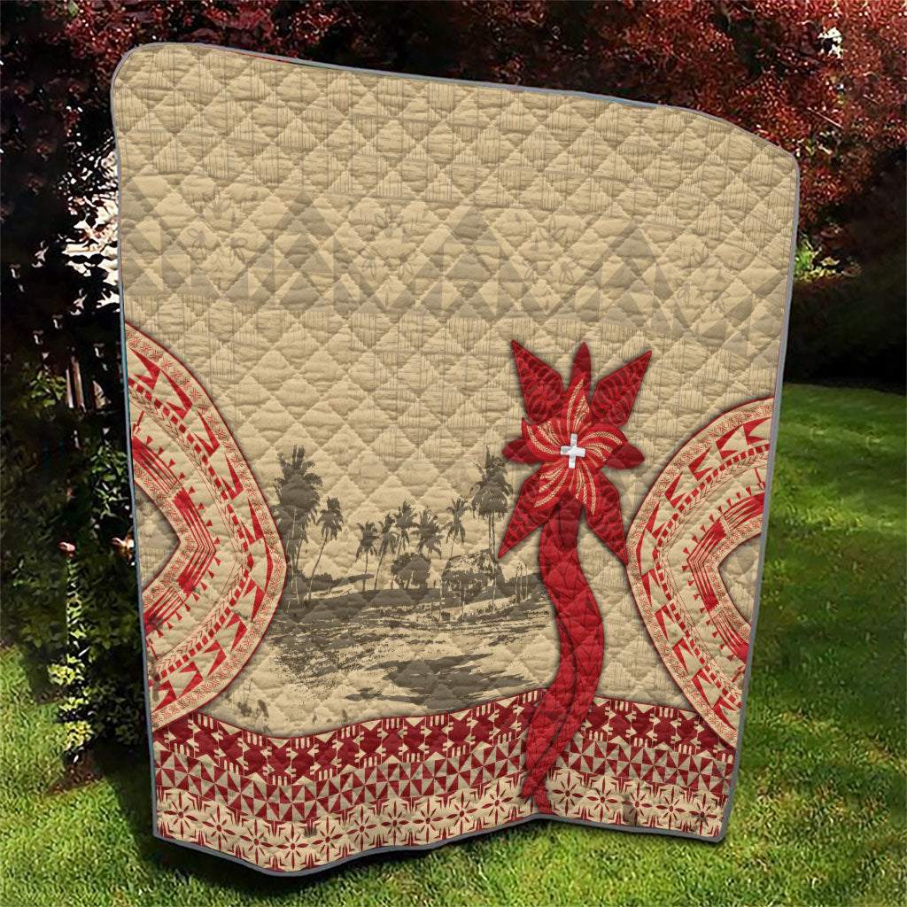 Tonga Language Week Quilt Tribal Cross Ngatu Floral Pattern DT05 - Polynesian Pride