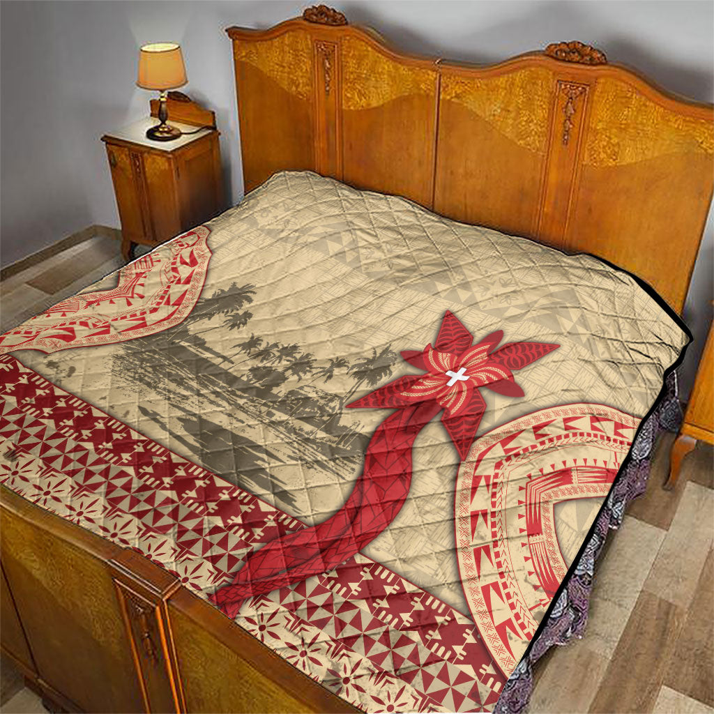 Tonga Language Week Quilt Tribal Cross Ngatu Floral Pattern DT05 - Polynesian Pride