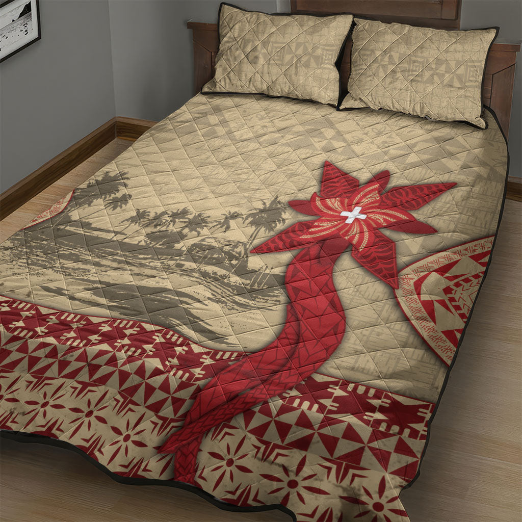Tonga Language Week Quilt Bed Set Tribal Cross Ngatu Floral Pattern DT05 - Polynesian Pride
