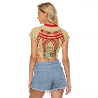 Tonga Language Week Raglan Cropped T Shirt Tribal Cross Ngatu Floral Pattern DT05 - Polynesian Pride