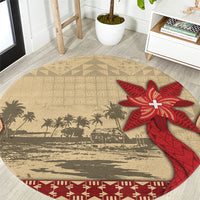 Tonga Language Week Round Carpet Tribal Cross Ngatu Floral Pattern DT05 Red - Polynesian Pride