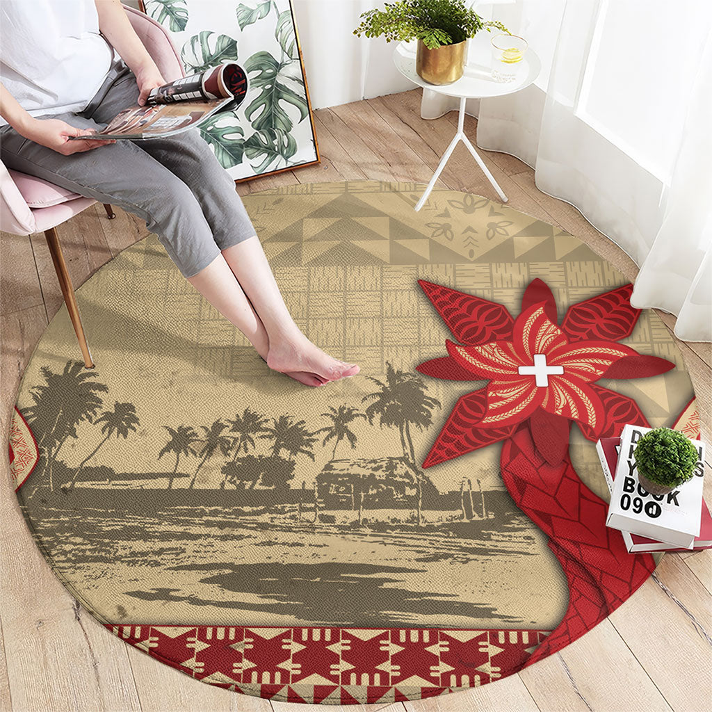 Tonga Language Week Round Carpet Tribal Cross Ngatu Floral Pattern DT05 - Polynesian Pride