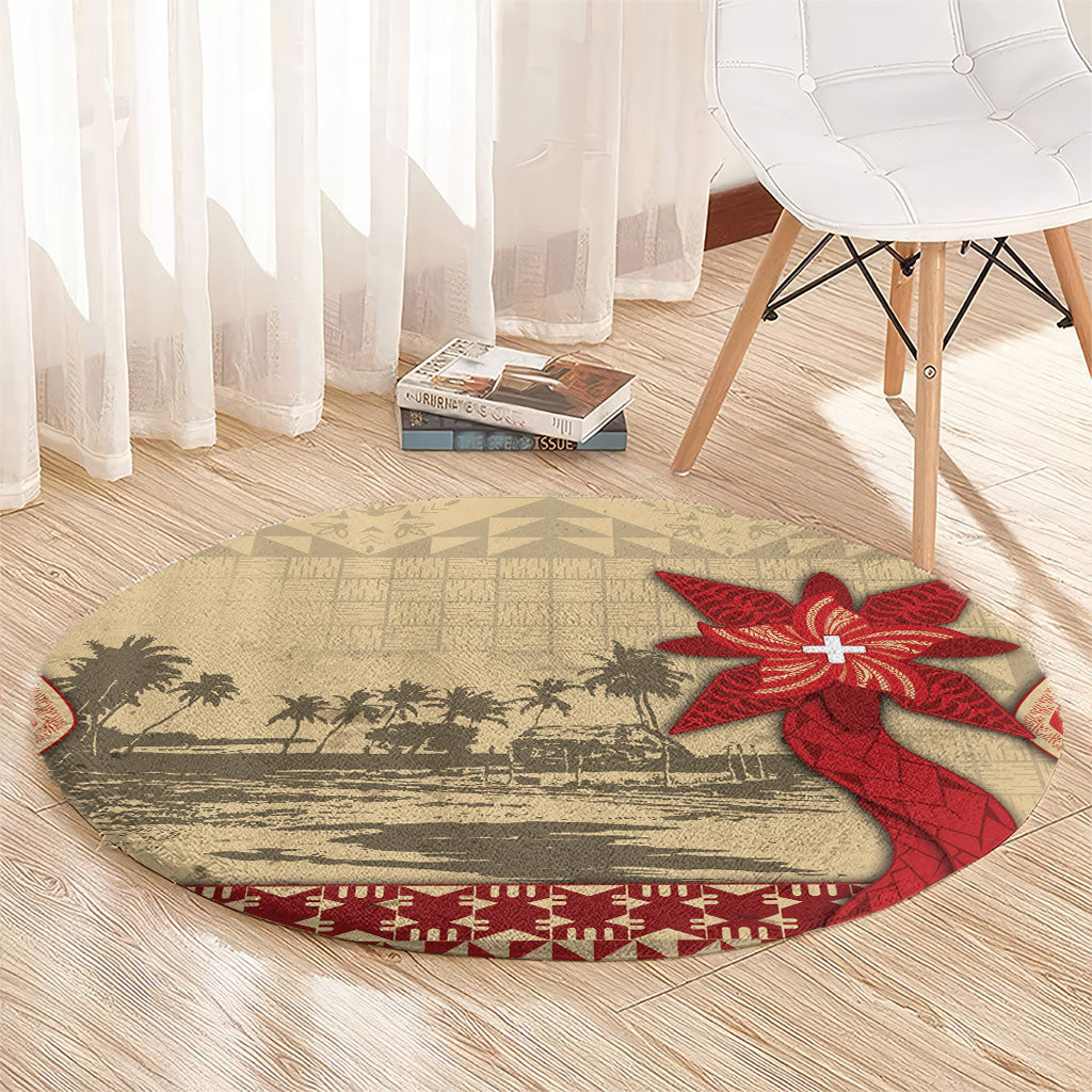 Tonga Language Week Round Carpet Tribal Cross Ngatu Floral Pattern DT05 - Polynesian Pride