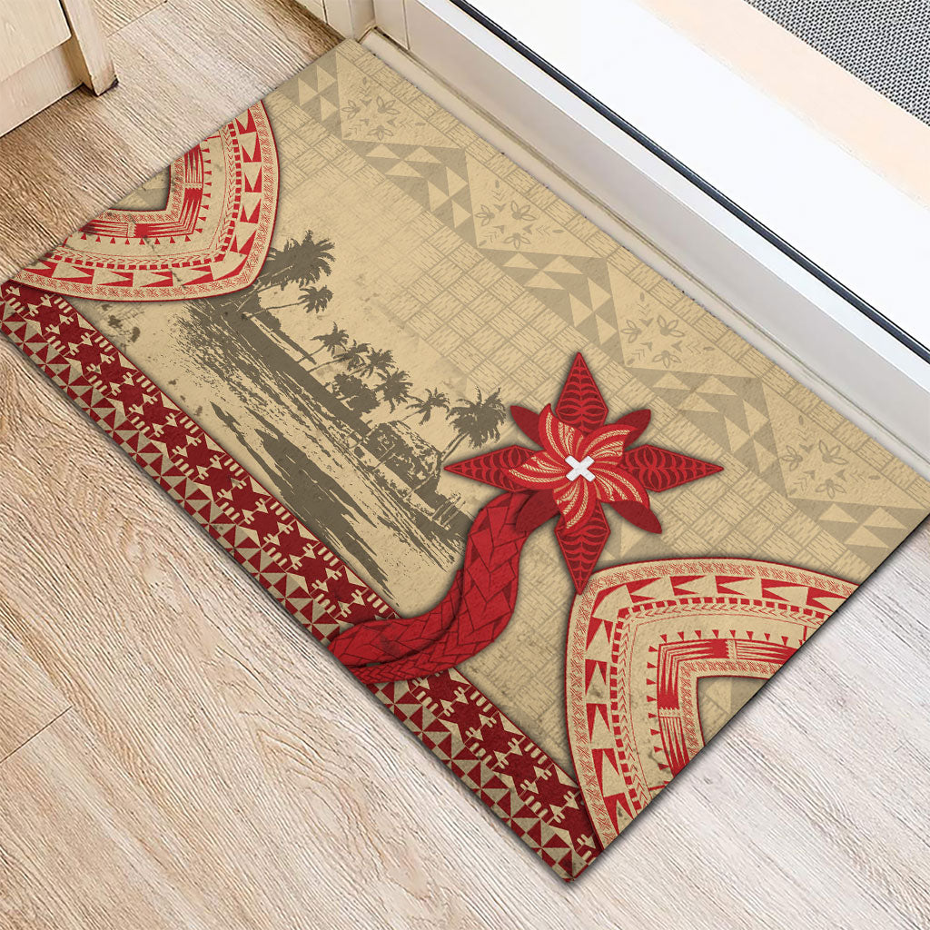 Tonga Language Week Rubber Doormat Tribal Cross Ngatu Floral Pattern DT05 - Polynesian Pride
