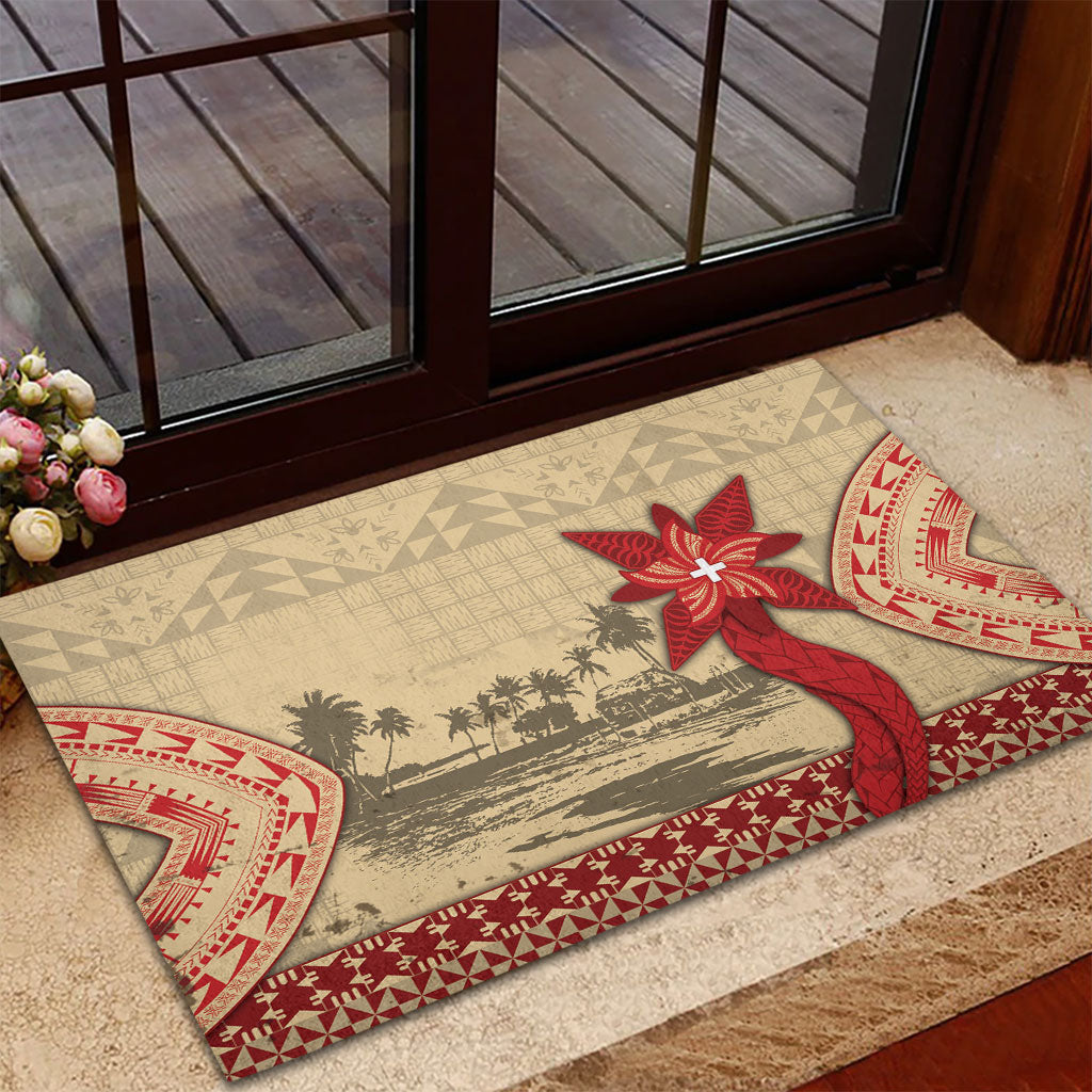 Tonga Language Week Rubber Doormat Tribal Cross Ngatu Floral Pattern DT05 - Polynesian Pride