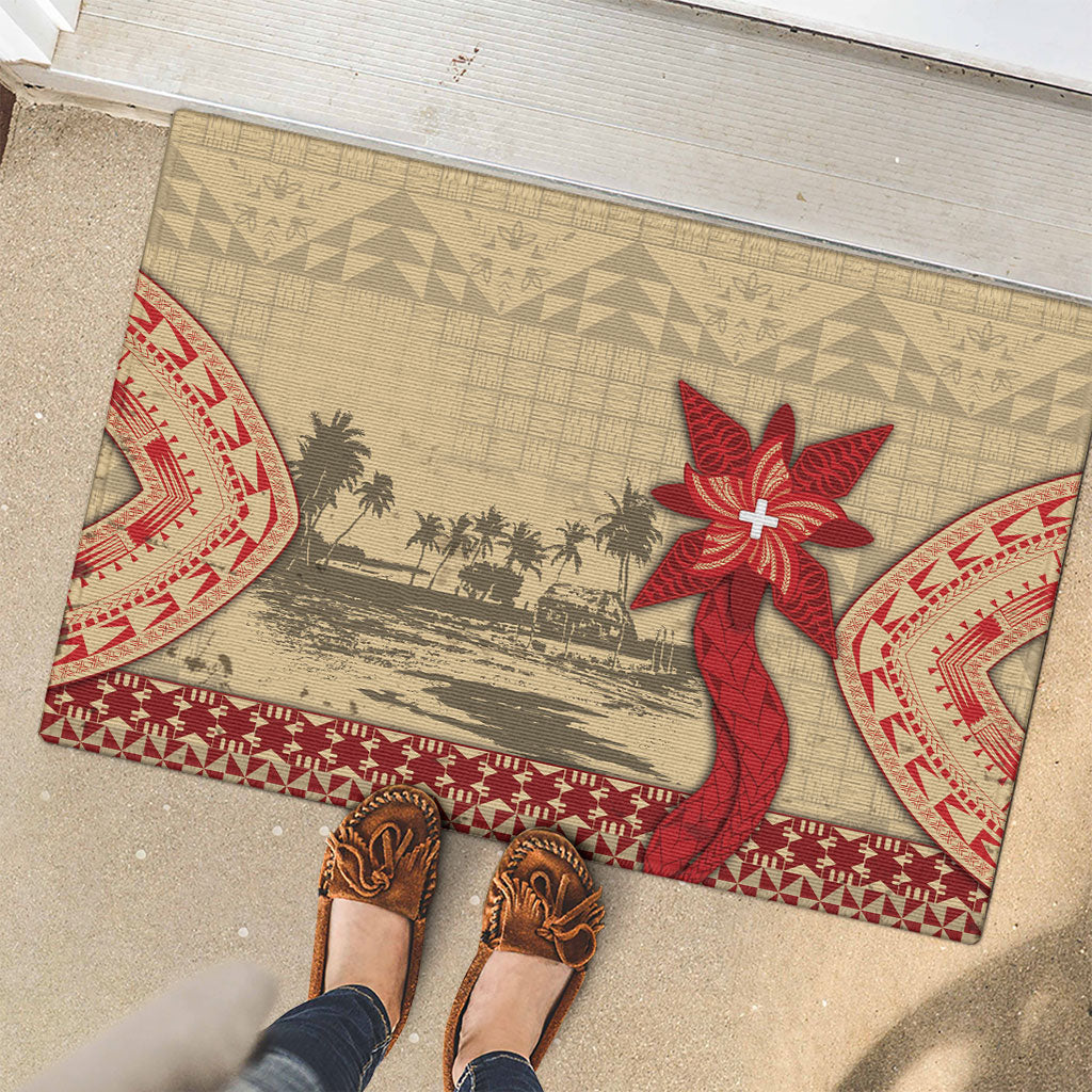 Tonga Language Week Rubber Doormat Tribal Cross Ngatu Floral Pattern DT05 - Polynesian Pride