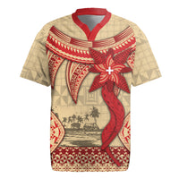 Tonga Language Week Rugby Jersey Tribal Cross Ngatu Floral Pattern DT05 Red - Polynesian Pride