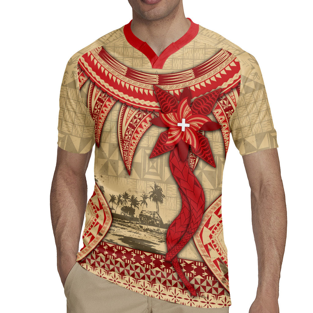 Tonga Language Week Rugby Jersey Tribal Cross Ngatu Floral Pattern DT05 - Polynesian Pride